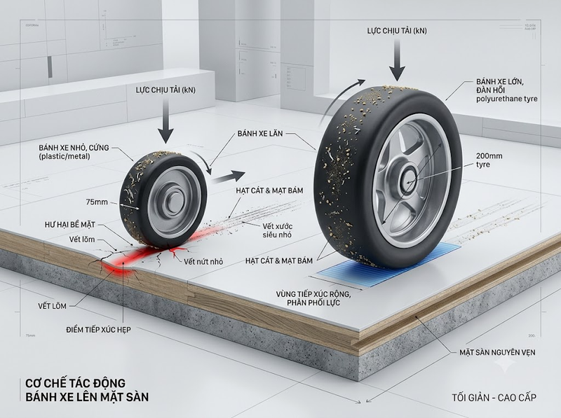 Xe đẩy có thể gây trầy xước hoặc hư hại nền nhà không?