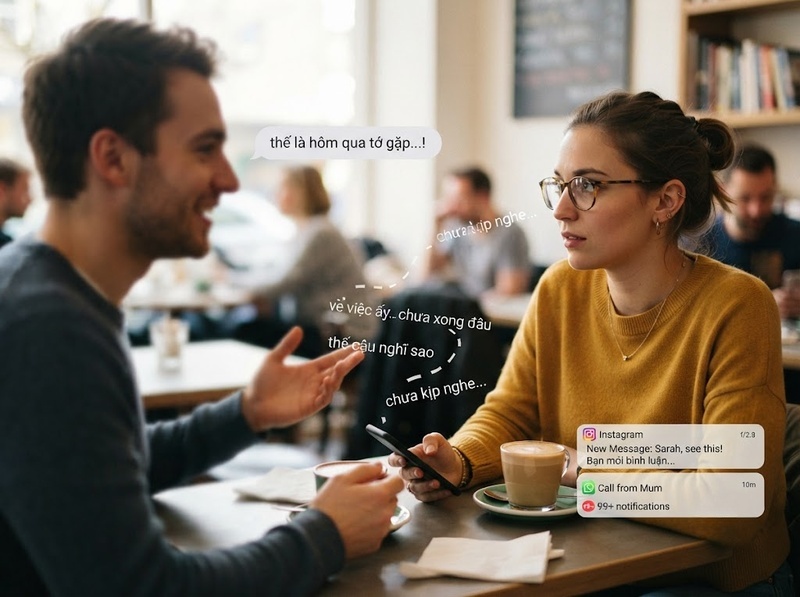 Dùng điện thoại khi nói chuyện có thể làm giảm chú ý và chất lượng tương tác ra sao?