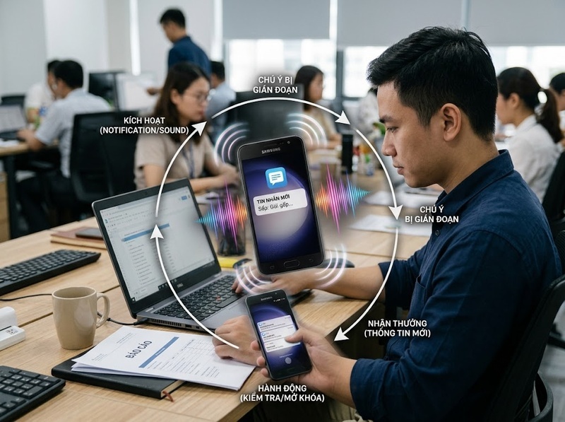 Thông báo điện thoại và thói quen sử dụng liên hệ qua cơ chế kích hoạt ra sao?